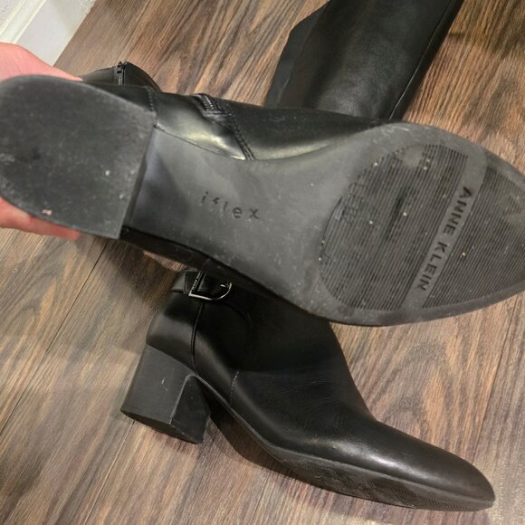 ANNE KLEIN "Honesty" Leather & Faux Leather Black Boots w/ Block Heel SIZE 9.5 - Picture 9 of 9